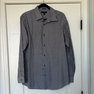 Banana Republic Men's Brown, Blue and White Striped Dress Shirt